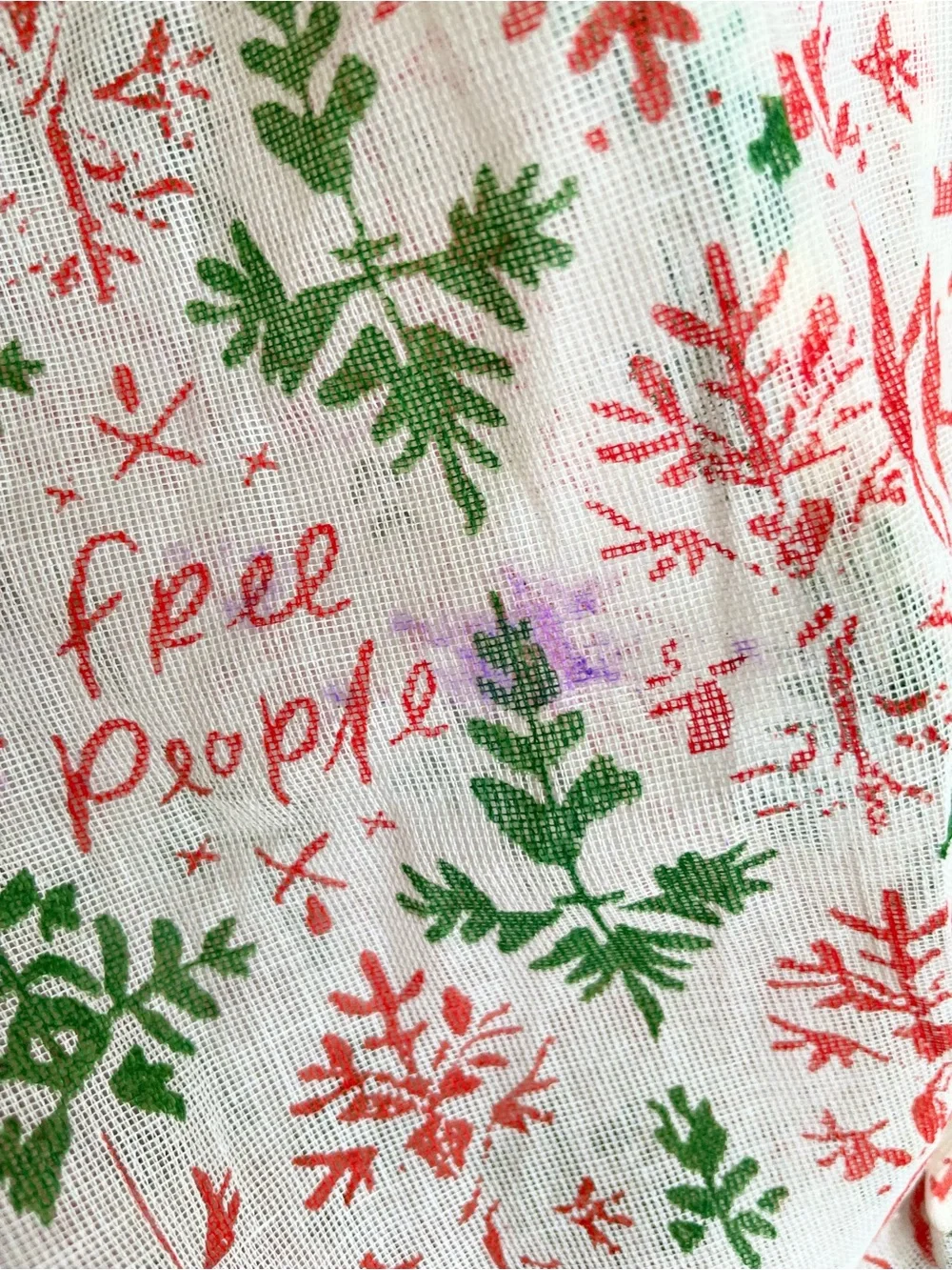 Free People Large Cloth Reusable Bag Christmas Theme Mistletoe NEW